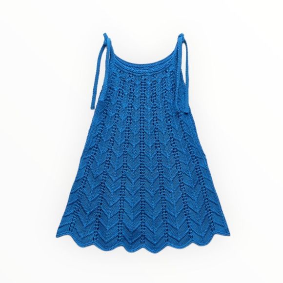 ZARA Women | Blue | OPENWORK KNIT TOP - Picture 2 of 11